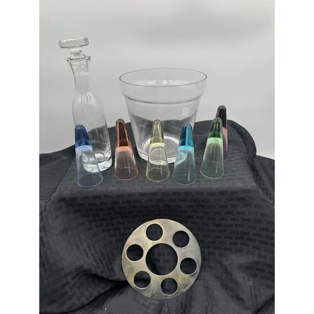 Vintage Tequilla / Vodka Chiller Decanter Ice Bicket Shot Glasses Set